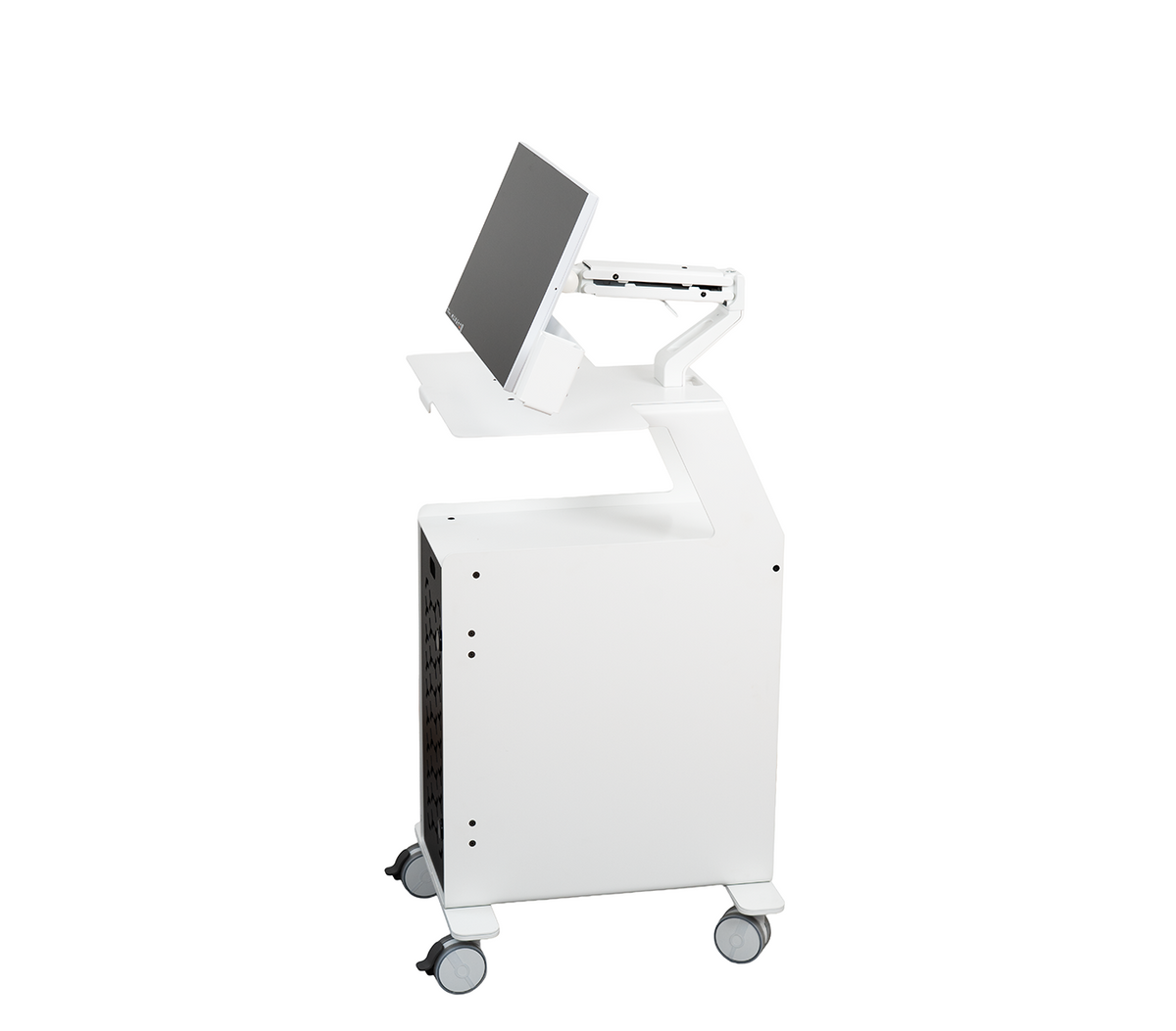 Side view of 3DDS Lite Cart PC professional intraoral scanner cart with monitor mount and scanner holder