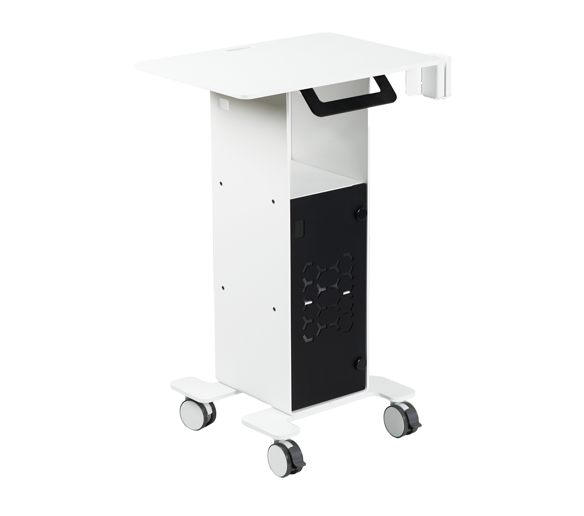 Side view of 3DDS Lite Cart Table mobile intraoral scanner cart with large work surface and scanner holder