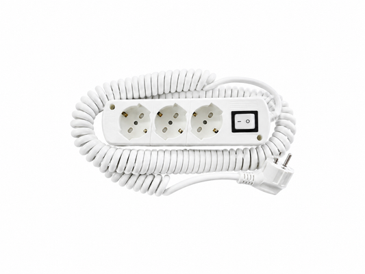 Spiral Extension Cord – 3 EU Sockets